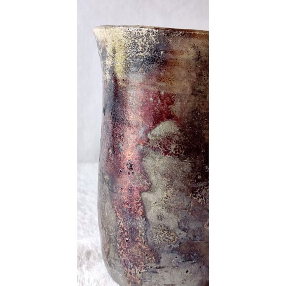 Raku Art Vase Brown Iridescent Tones Textured Rustic Tumbler Thrown Pottery 5.5" - Picture 7 of 15